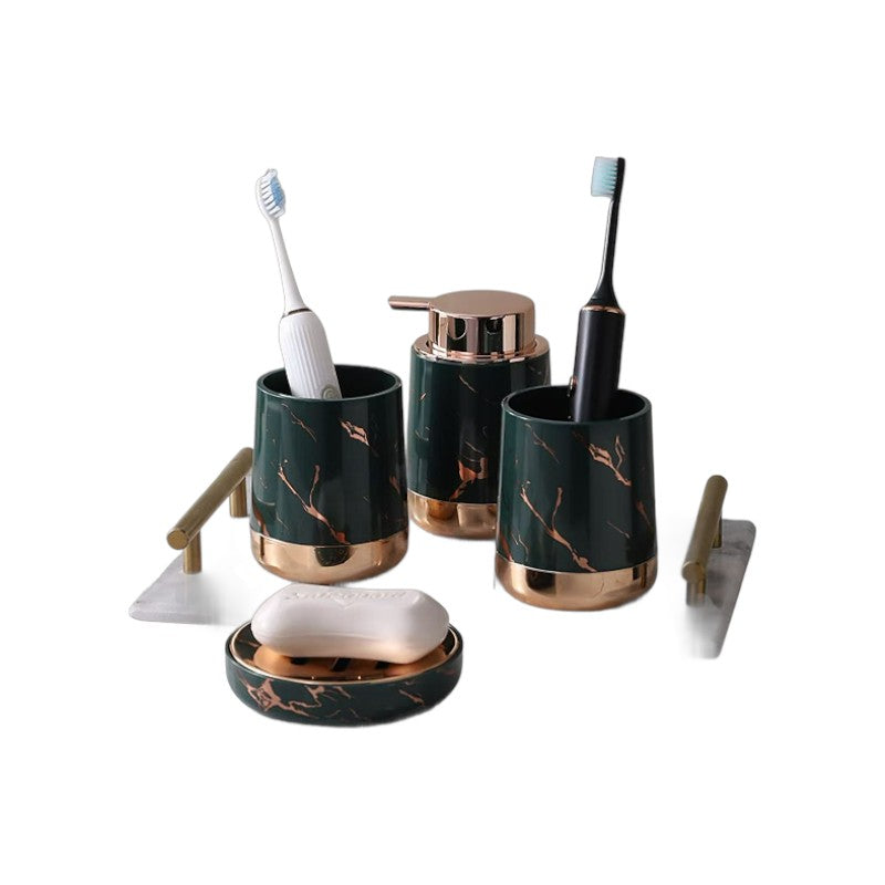 MHome 4-Piece Bathroom Accessory Set – Soap Dispenser, Soap Dish & Toothbrush Holders