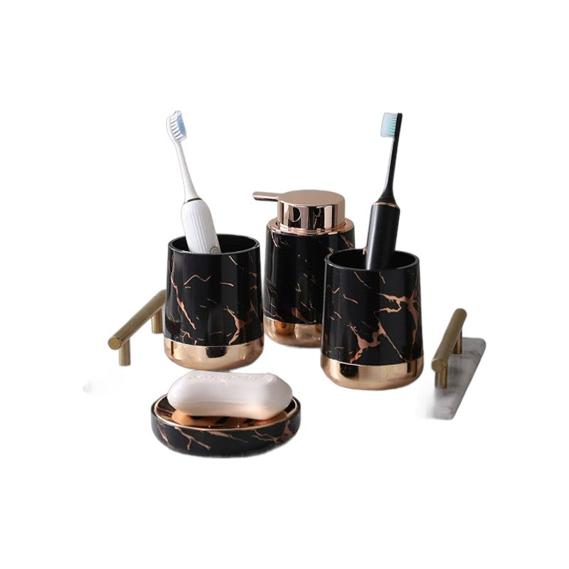 MHome 4-Piece Bathroom Accessory Set – Soap Dispenser, Soap Dish & Toothbrush Holders