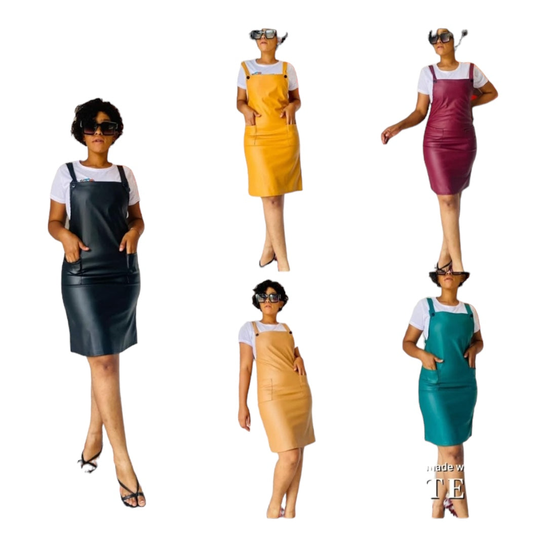 Pleather Pinafore Dress -Various Colours