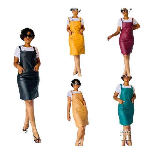 Pleather Pinafore Dress -Various Colours