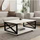 MFurn Modern Black Coffee Table – Metal Frame with Marble Effect Top