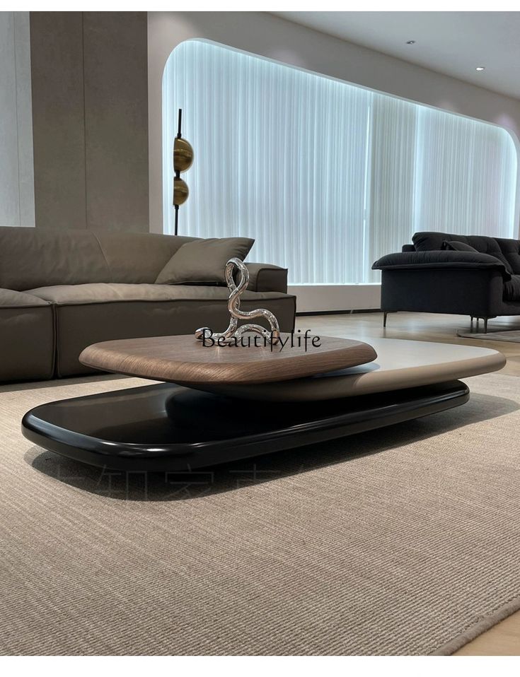 MFurn Italian Modern Simple Villa Coffee Table Minimalist Walnut Veneer Revolving Extendable Low Tea Table Furniture For Living Room-PreOrder Now Available
