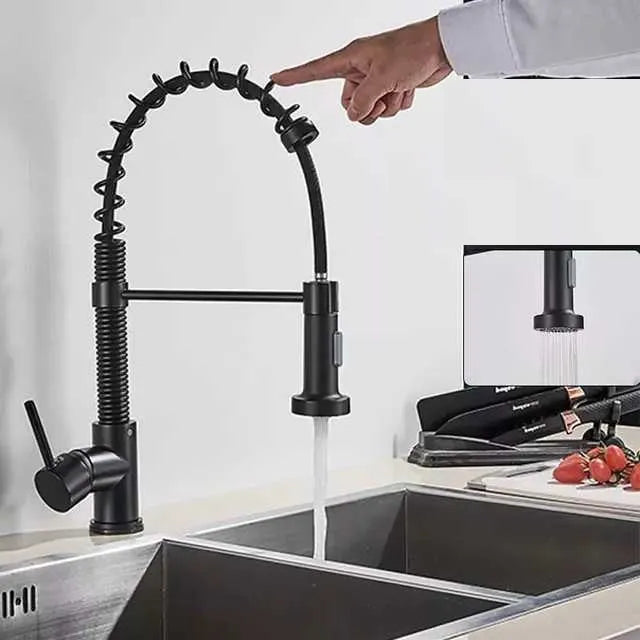 MHome Stainless Steel Pull Down  Kitchen Mixer Tap – Single Outlet Extension with Inlet Pipe (Black, Silver, Gold | Hot & Cold Water)