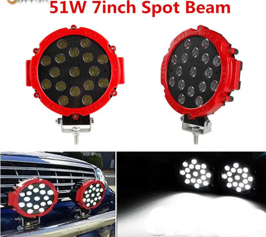 LED Light Bar 51W 7 Inch Spot Beam Headlamp LED Round Work Light Off Road Fog Light Driving Light For SUV Boat 4x4 Jeep