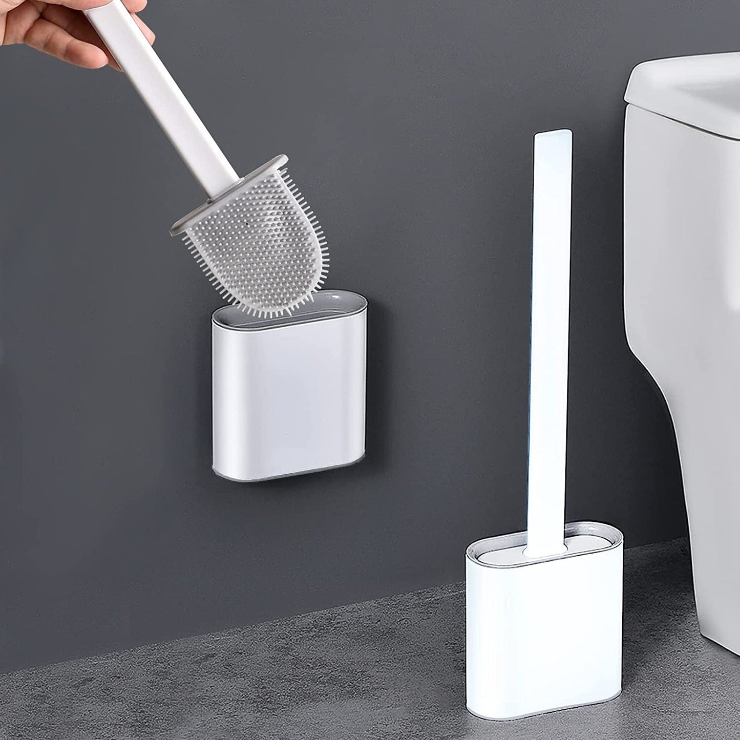 MHome Silicone Flex Toilet Brush with Holder – Wall-Mounted & Standing Toilet Cleaning Set
