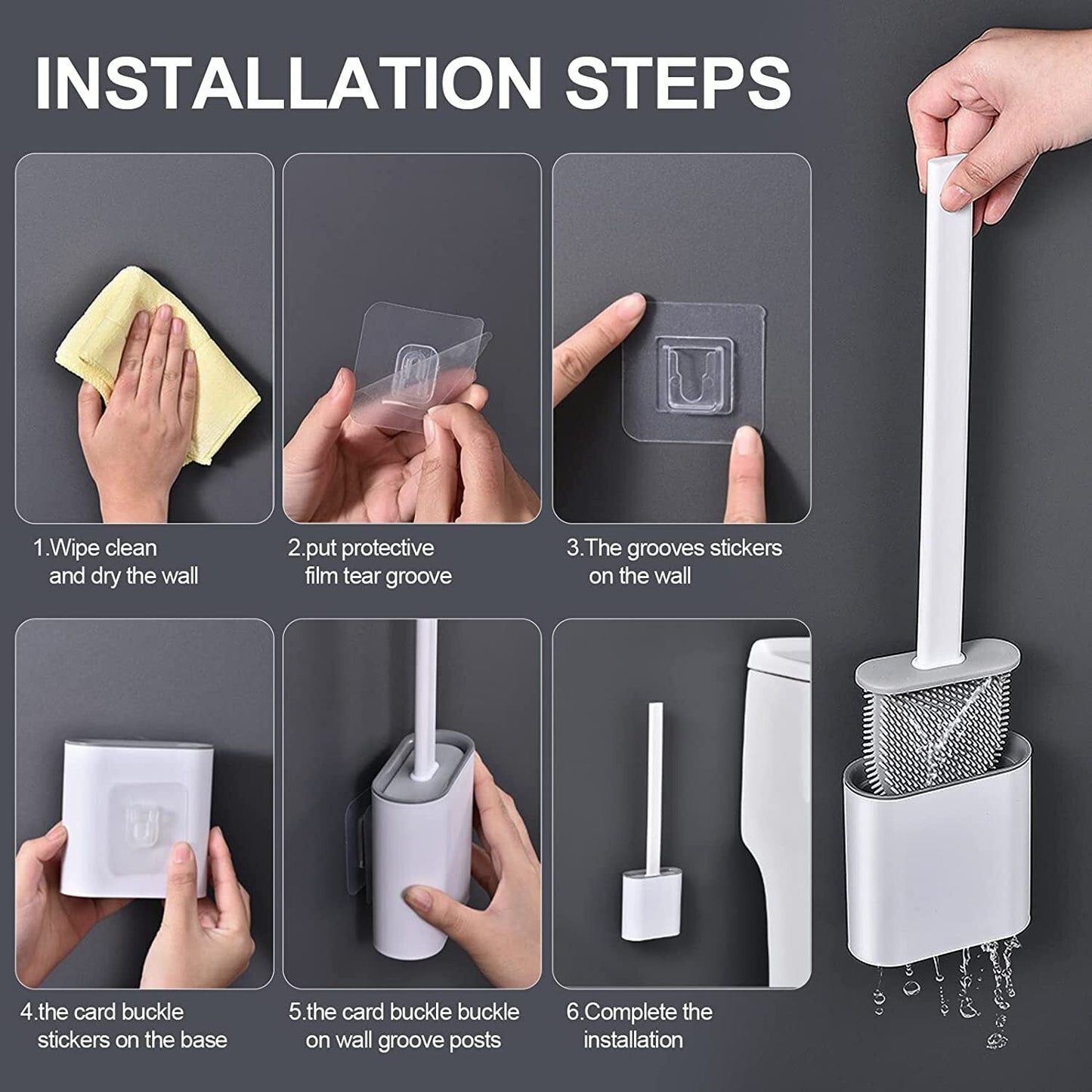 MHome Silicone Flex Toilet Brush with Holder – Wall-Mounted & Standing Toilet Cleaning Set