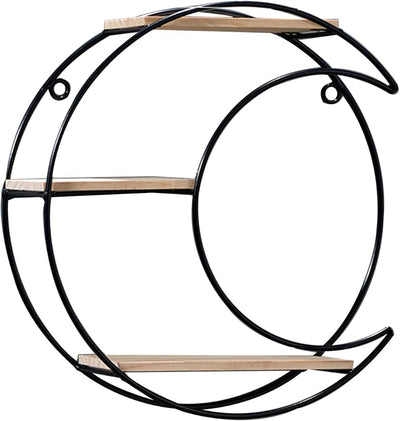 MHome Circle Wall Shelf, Round Space Saving Metal Wall Floating Storage Shelf, Decorative Industrial Style Floating Shelf for Living Room, Succulent (Black Type C)