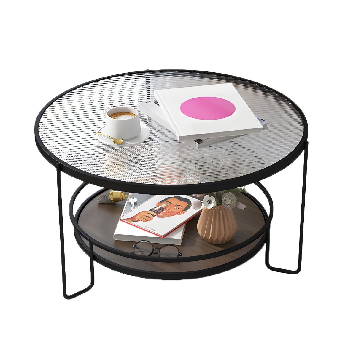 MFurn Round Coffee Table – Modern Double-Layer Living Room Side Table