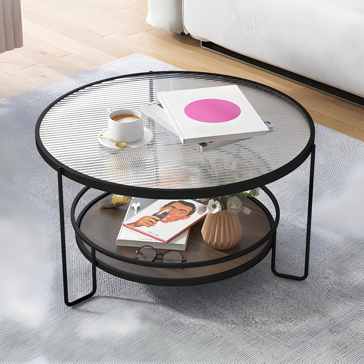 MFurn Round Coffee Table – Modern Double-Layer Living Room Side Table