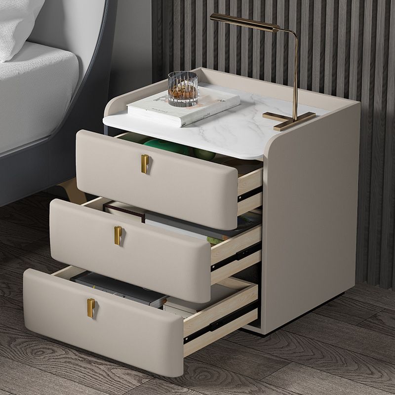 MFurn Faux Marble Top Nightstand with 3 Drawers – Modern Drawer Storage Cabinet for Bedroom & Living Room