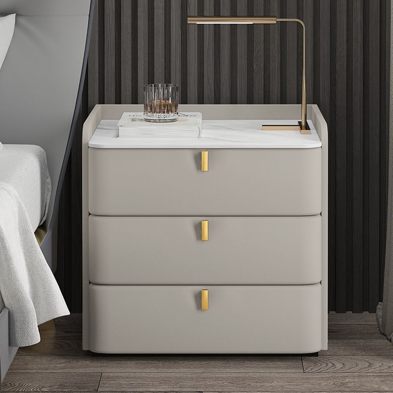 MFurn Faux Marble Top Nightstand with 3 Drawers – Modern Drawer Storage Cabinet for Bedroom & Living Room