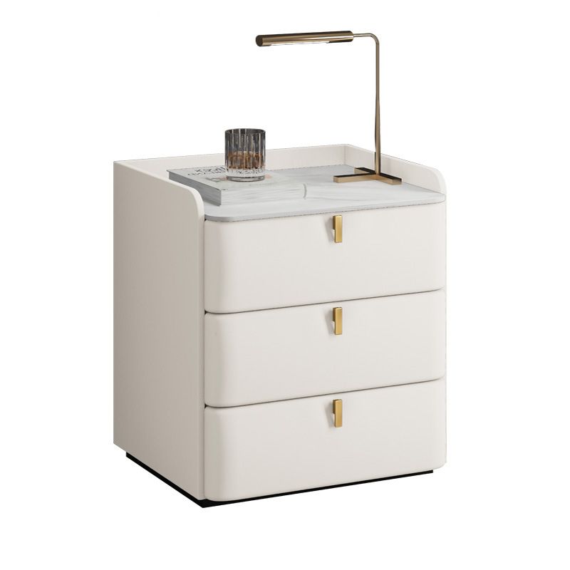 MFurn Faux Marble Top Nightstand with 3 Drawers – Modern Drawer Storage Cabinet for Bedroom & Living Room