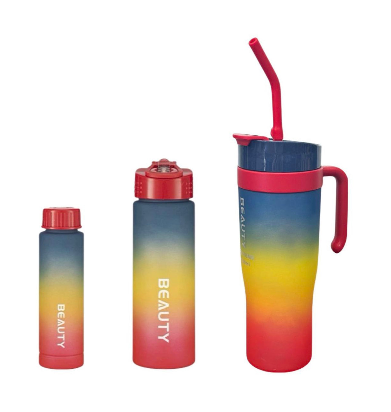 MHome 3-Piece Water Bottles with Handle & Straw in Dazzling Colours