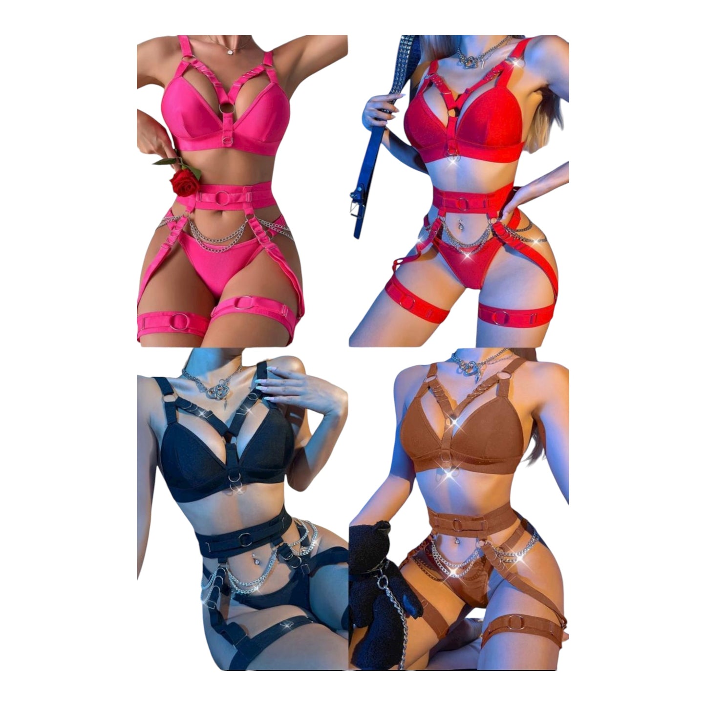 Lingerie Set For  Women Sexy Strappy Lingerie Underwear Bra Garter Set With Chain-Various Colours