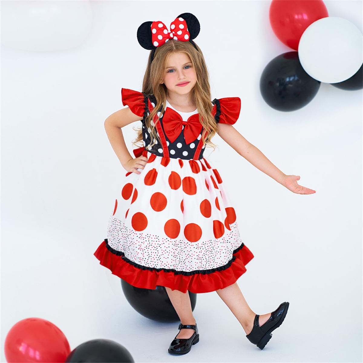 Girls Minnie Princess Dresses Mini Dress for Girls Minnie Costume Polka Dot Dress-Various Sizes
