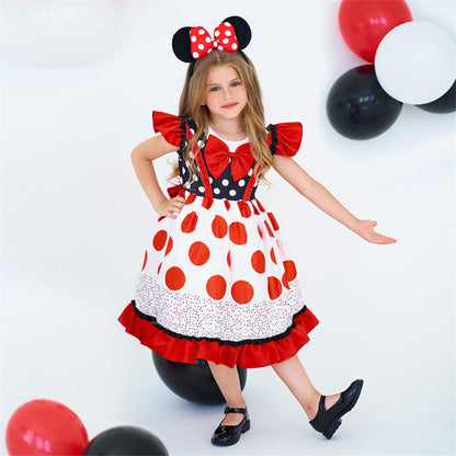 Girls Minnie Princess Dresses Mini Dress for Girls Minnie Costume Polka Dot Dress-Various Sizes