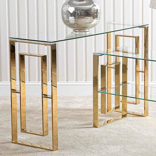 MFurn Gold Contemporary Clear Glass Console Display Table