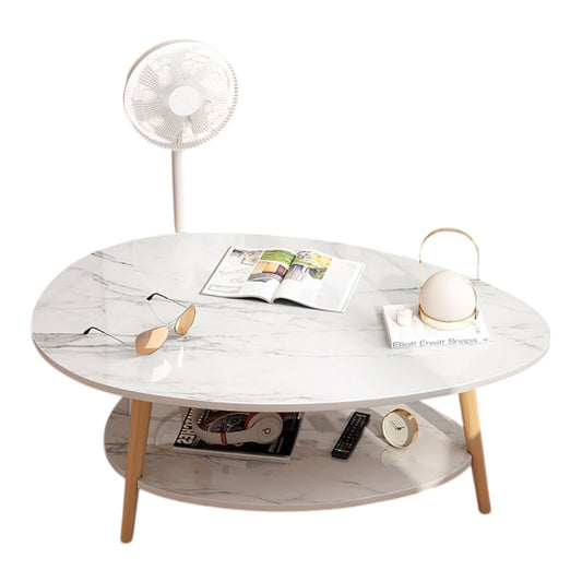 MFurn White Marble Coffee Table – Nordic Double-Layer Wooden Living Room Table