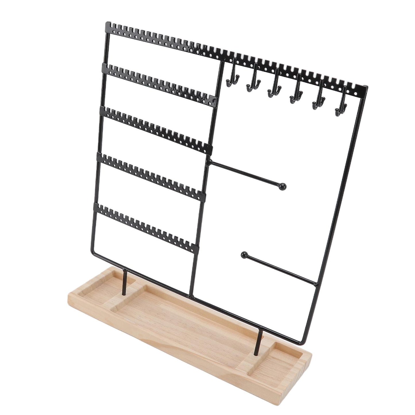 Jewelry Organizer – 5 Tier Earring Holder with 90 Holes & 2 Metal Bars | Wooden Base Display Stand