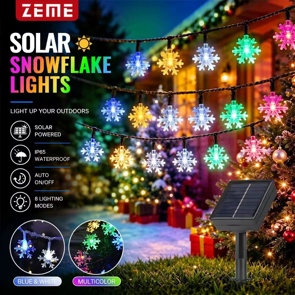 MHome Solar Snowflake String Lights 8 Modes Waterproof Outdoor For Garden Patio Christmas Decoration-20LED 5M
