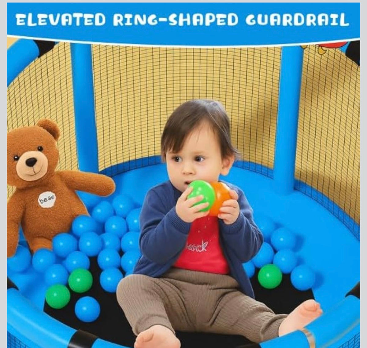 Trampoline for Kids with Enclosure, Gymnastics Bar & Toy, 140cm