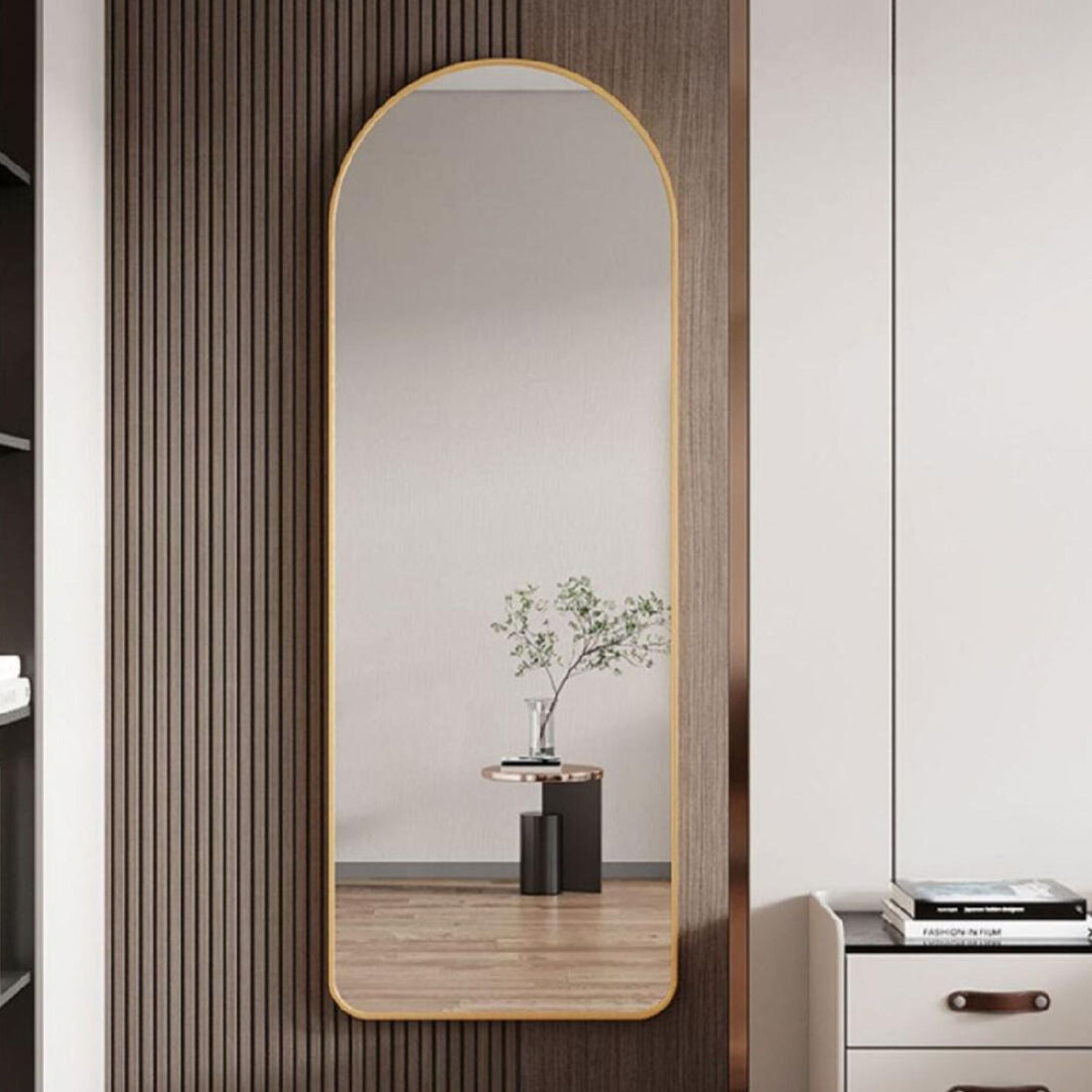 Arch Aluminum Alloy Full Length Mirror Full View In Gold or Black