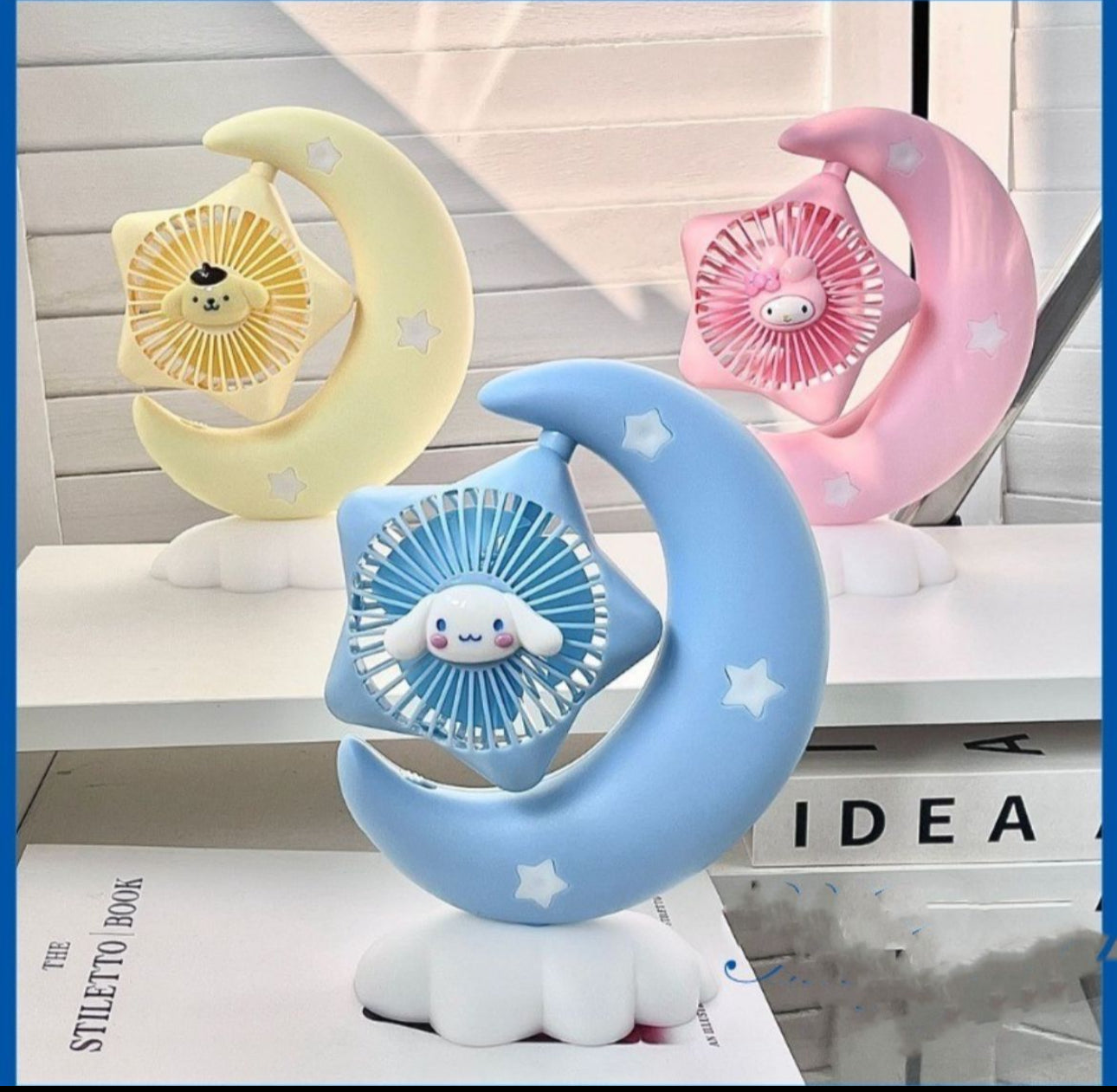 Desktop Fans Moon Electric Fan Kawaii Girl Heart Mute Luminous Usb Charging Portable Rechargeable Summer Gifts
