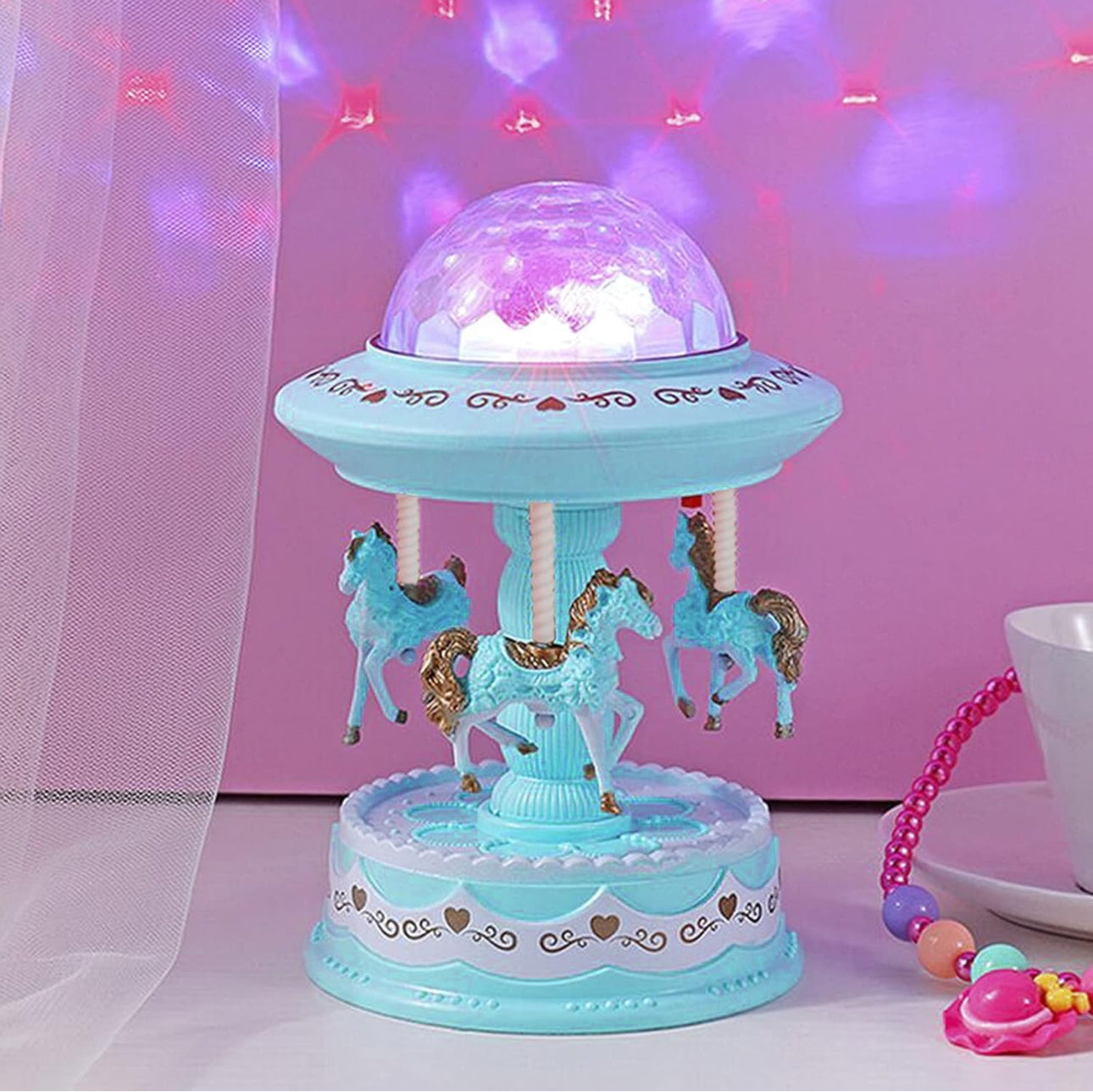 Carousel Music Box Starry Sky Projector Lamp European Wrapped Rocking Horse Music Box Christmas Children's Day Birthday Gift