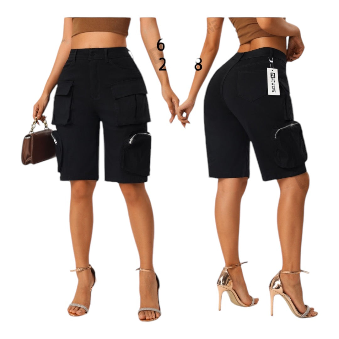 Bermuda Women's Summer Elegant Shorts Women's Elastic High Waist Loose Fit Wide Leg Cargo Shorts with Multi Pockets Cotton Bermuda Shorts Casual Summer Hiking