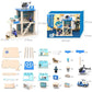 Kids Wooden Police Station Playset, RolePlay Dollhouse, 3-Level with Figures