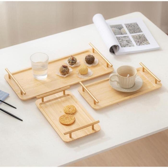 MHome 3-Piece Bamboo Serving Tray Set – Eco-Friendly Tea & Dessert Trays