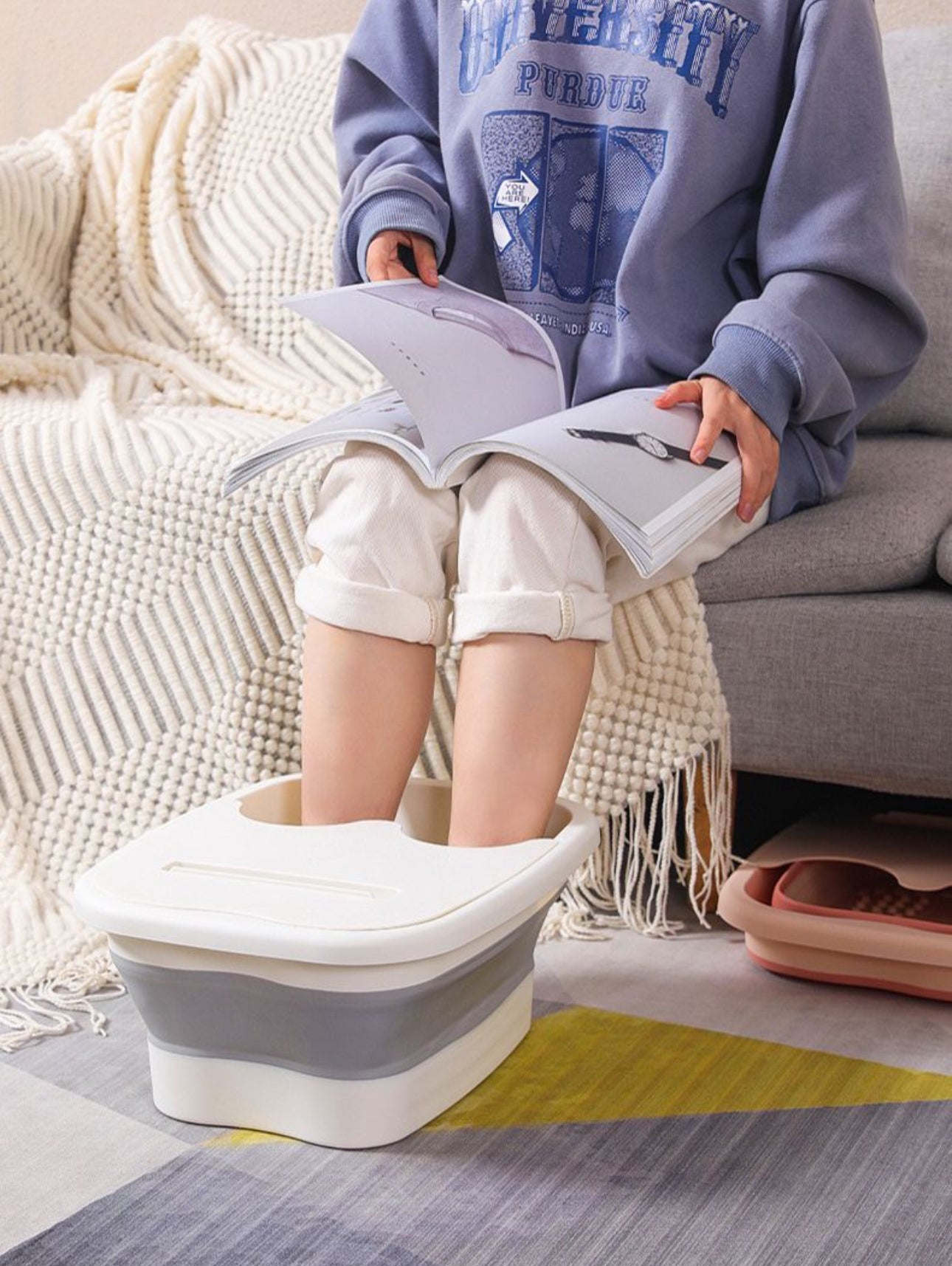 MHome Foldable Massage Foot Spa – Collapsible Foot Soaking Basin with Lid