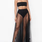 Sexy Solid Color Tube Top See-Through Mesh Long Skirt Summer Vacation Set