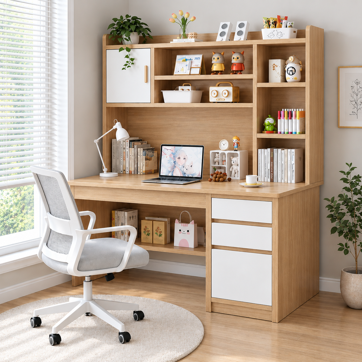 MHome Office Desk With Hutch & Storage Cabinet – 120cm - PRE ORDER