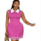 Ladies Chic Collared Pleated Mini Dress-Various Colours