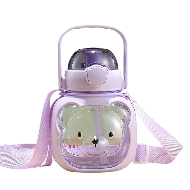Children’s Drinking Bottle with Straw, Strap & Handle – Bear Design 500ml
