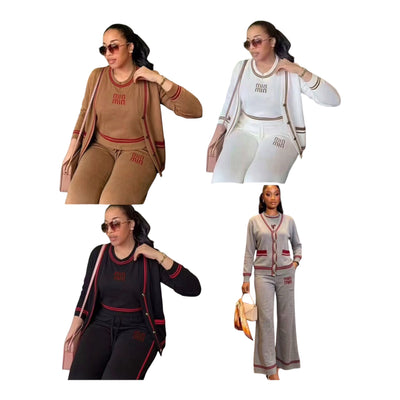 Ladies Trendy Knitted Tracksuit 3pc -Various Colours
