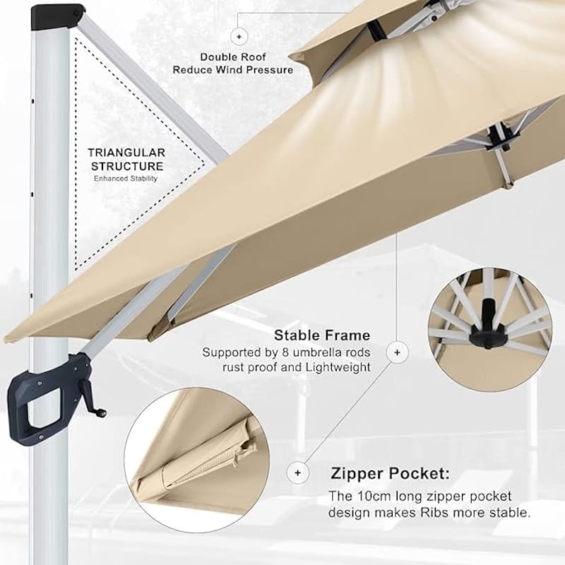 Weather-Resistant Cantilever Umbrella With LED Lighting