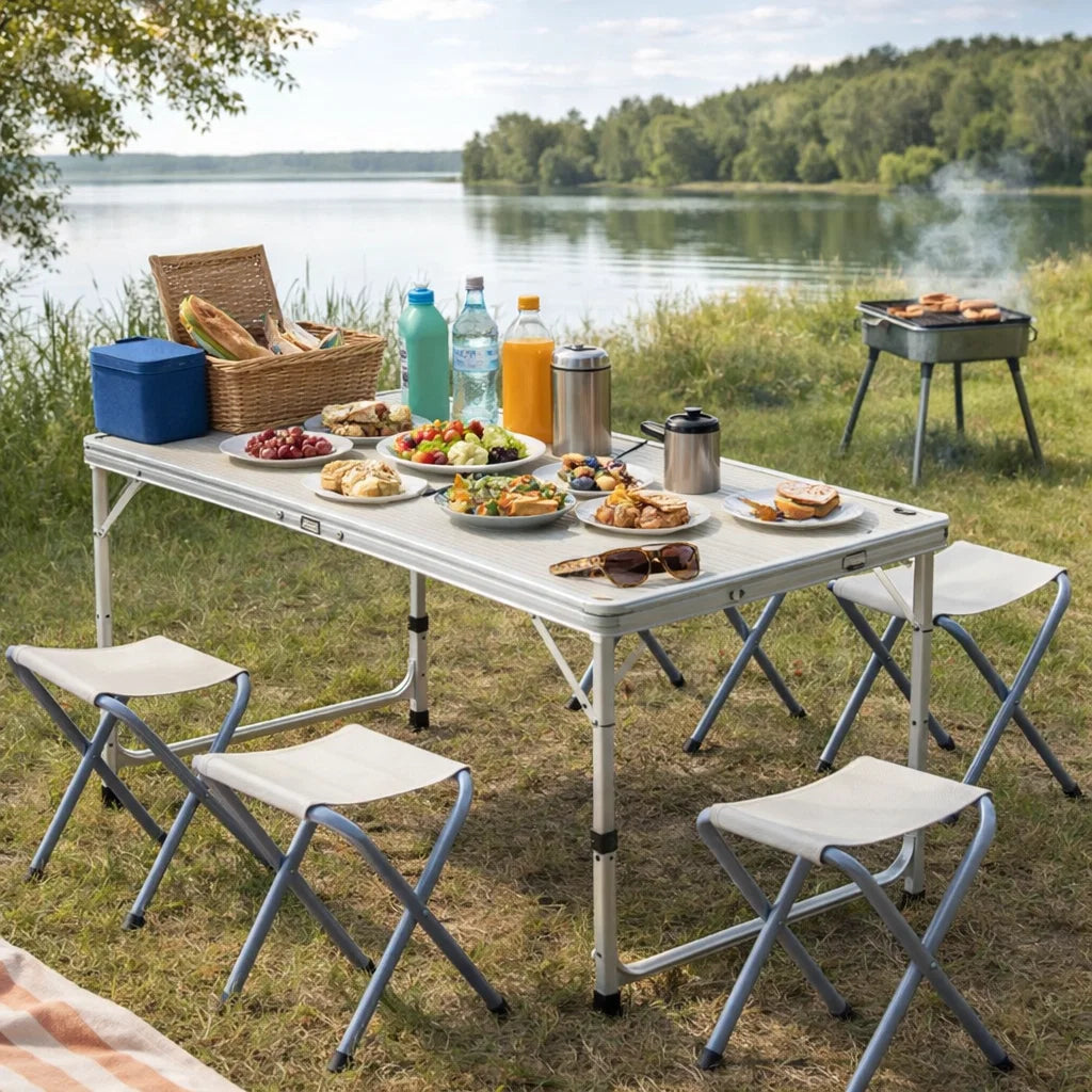 MHome Folding Camping Table With 4 Chairs Set 120x60cm