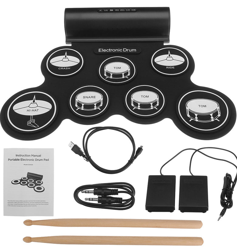 Electronic Drum Digital USB MIDI 7 Pads Roll Up Set Silicone Electric Drum Pad Built-in Speakers with Drumsticks Sustain Pedal
