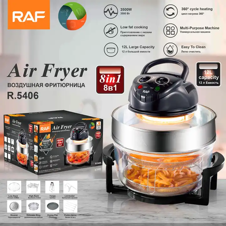 RAF Multi-Cooker Glass Air Fryer Electric Convection Halogen Oven R.5406 – 12L Capacity, 3500W Power