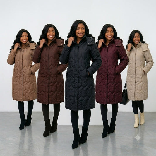 Women's Hooded Long Puffer Jacket – Quilted Winter Coat