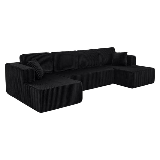 MFurn U-Shape Modular Vacuum-compressed Sectional Sofa – Compressed Corduroy Cloud Couch