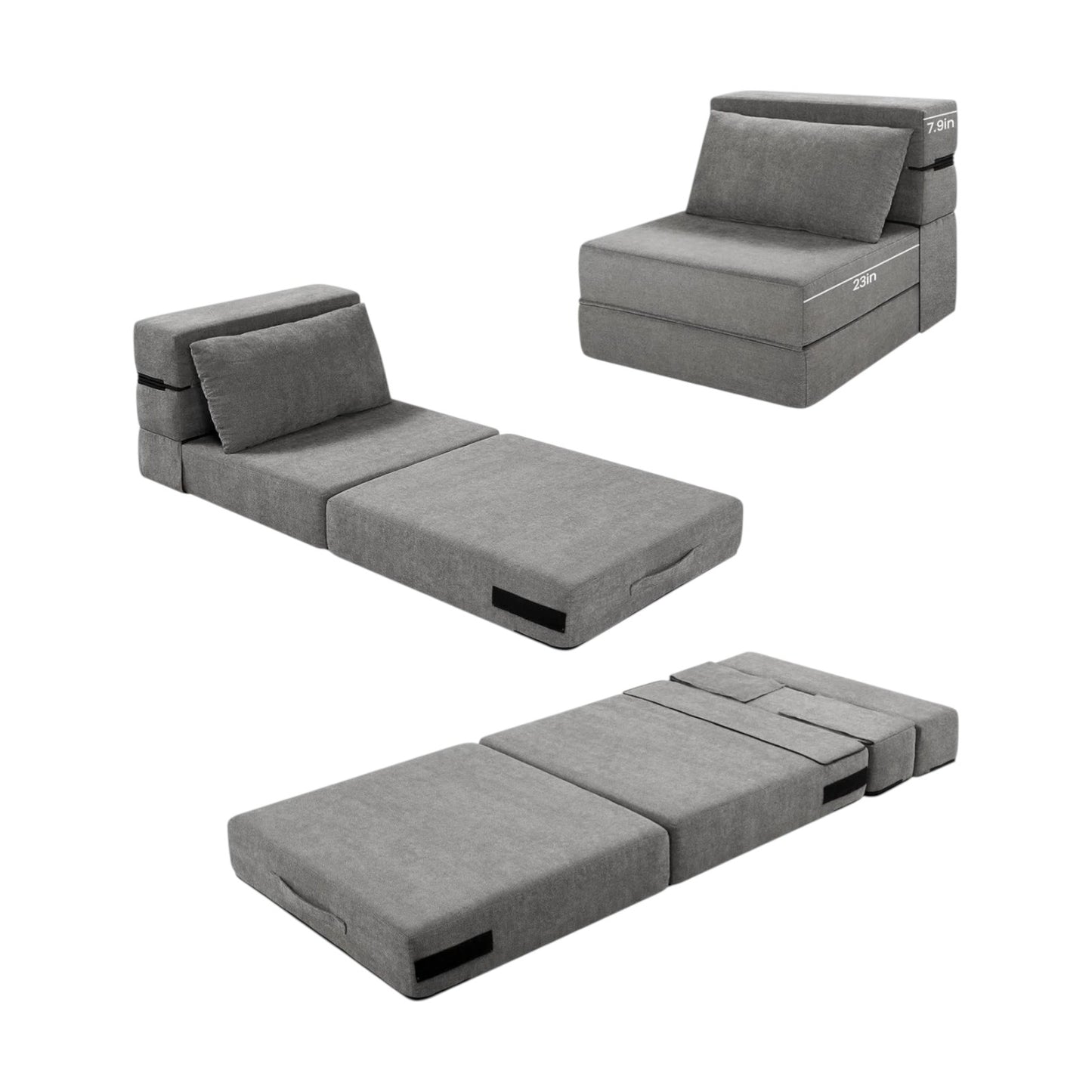 MFurn Folding Vacuum-Compressed Sofa Bed – Convertible Sleeper Chair with Pillow, Linen Fabric