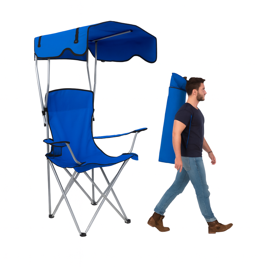 Folding Camping Chair with Shadow Sky, Portable Beach Outdoor Fishing Aluminum with Sun Protection and Carry Bag, Garden Chair for Beach, Pool, Garden, Blue (Color : Blue) XL