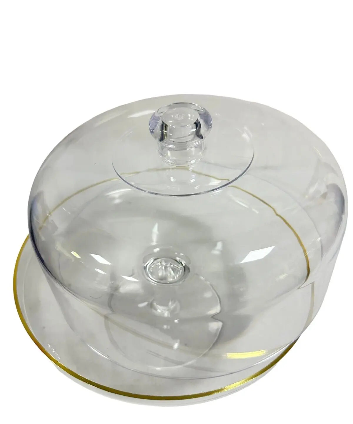 Cake Stand & Dome Cover Lid Serving Plate with Gold Lining- Glass 28cm