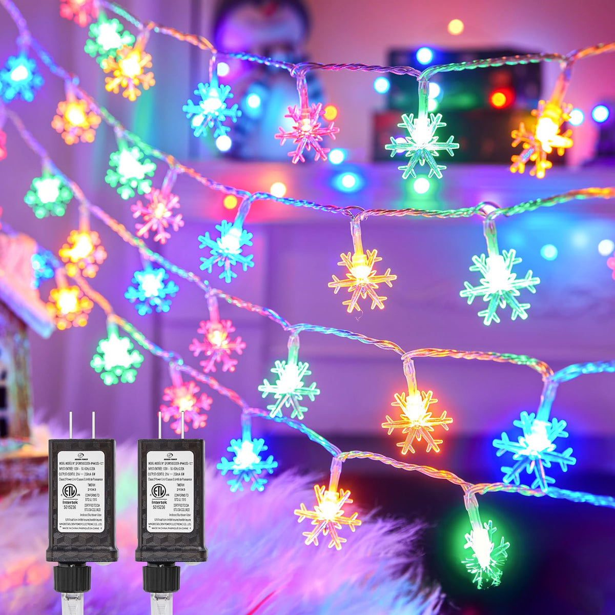 MHome LED Christmas Snowflake Curtain String Lights, 96 LED Plug in Fairy Lights 8 Modes with Timer, Waterproof Connectable for Indoor Outdoor Holiday Birthday Wedding Party Christmas Decor-4M