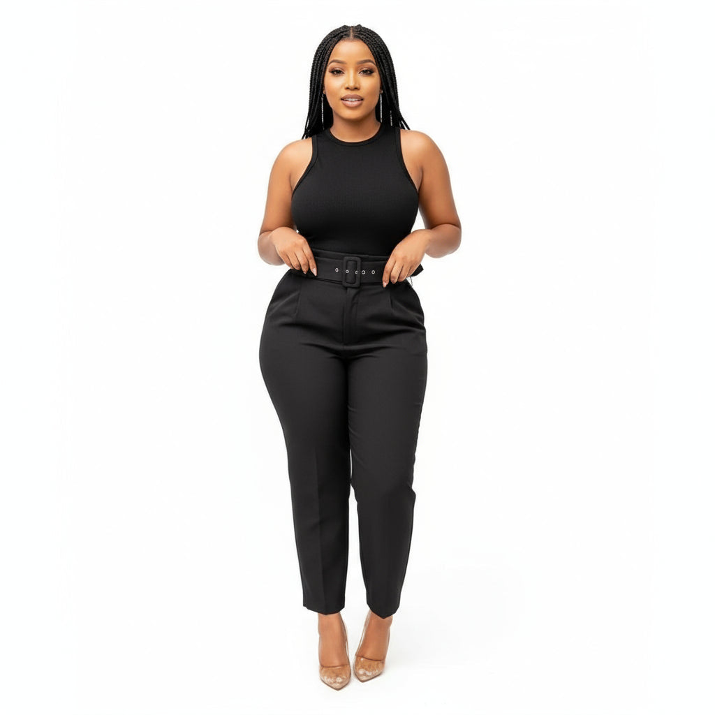 Ladies High Waisted Formal Ankle Trousers-Various Colours