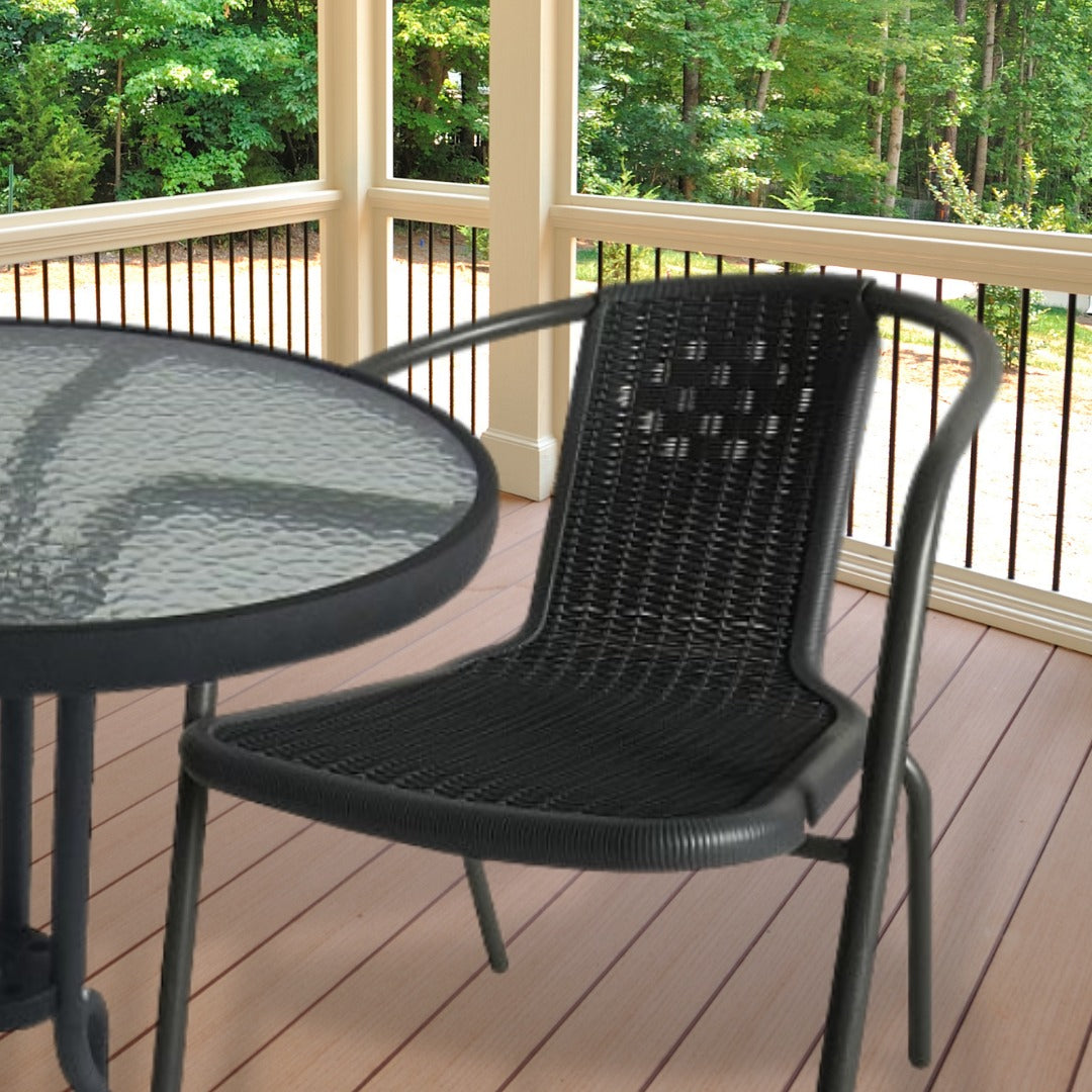 MFurn Bistro 3 Piece Outdoor Wicker Set With Glass Top Table - Various Colours