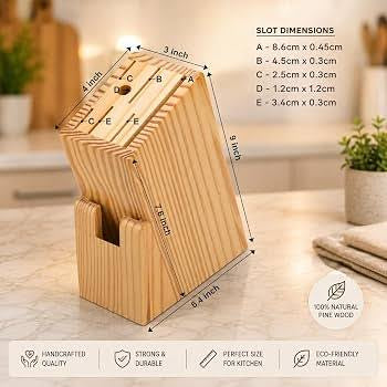MHome Wooden Knife Holder for Kitchen | Cutlery Stand | Wooden Storage Block with 6 Slots | Knife Stand for Kitchen use | Chef Cutlery Stand | Multipurpose Kitchen Accessories Organizer